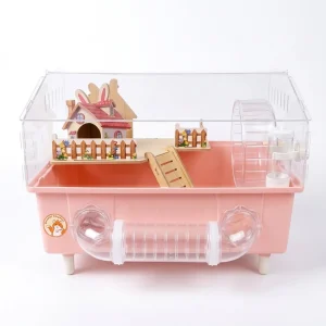 Lồng Mica Full Phụ Kiện Nhà Gỗ 45cm Hamster Kingdom